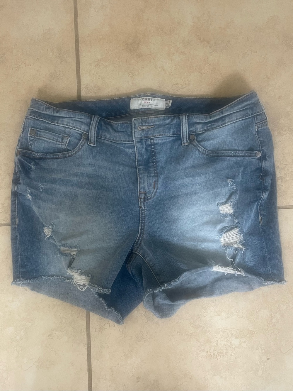 torrid Light Wash Denim Shorts with Rainbow Back Pocket - Picture 6 of 8